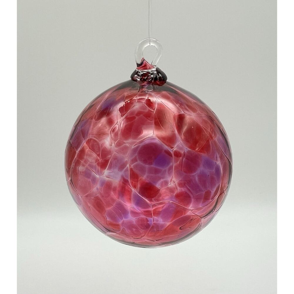 Glass Eye Studio Red & Purple 4” Hand Blown Glass Ornament Orb Friendship Ball